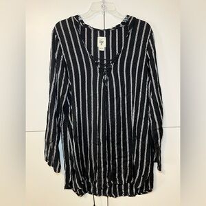 Billabong Black and White Striped Tunic Top Swimsuit Cover-up Tunic Size Large